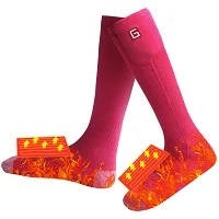 Winter Sports Socks New Year Gift Battery Heat Knee High Stockings Battery Heating Foot Warming Cotton Socks Gray Men Women - Цвет: Pink