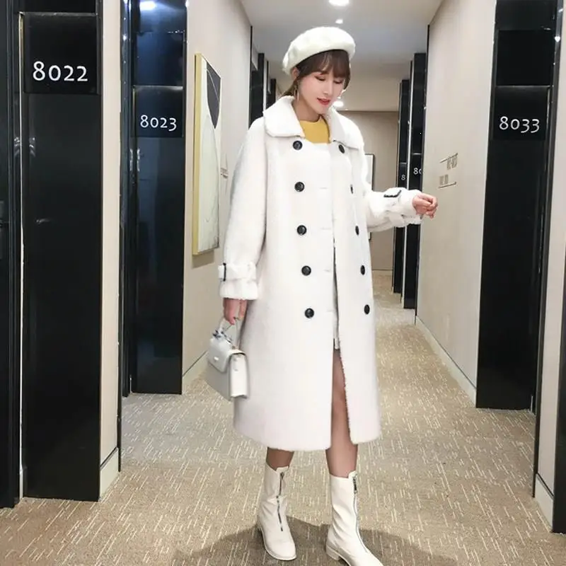 Зимнее теплое длинное шерстяное пальто из искусственного меха с защитой от пуговиц, теплое женское плотное шерстяное пальто с длинным рукавом, Повседневная Свободная верхняя одежда больших размеров
