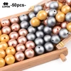 12mm/15mm 50pcs Metallic Golden Print Silicone Beads Silver Teething Beads Food Grade Silicone Chewable Teething For Infant 1