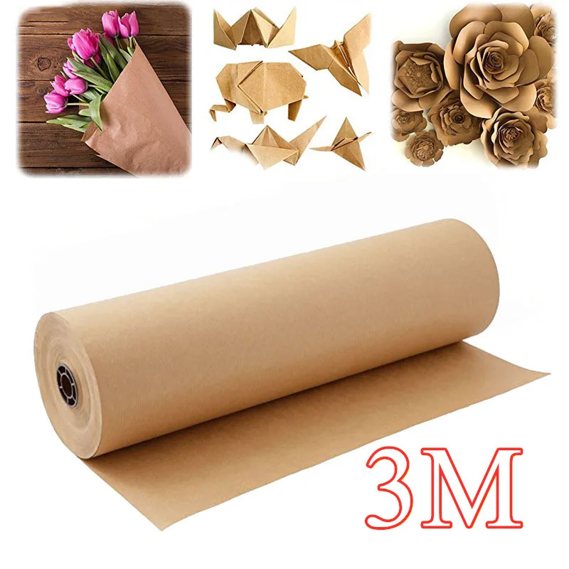 30m Kraft Wrapping Paper Roll Smooth Brown Recycled Paper For Kids Art