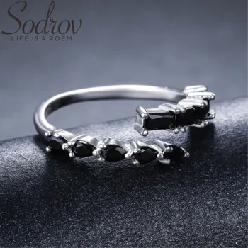 

SODROV 925 Sterling Silver Jewelry Zircon Engagement Rings for Women Black Spinel Finger Ring Silver 925 Jewelry G067