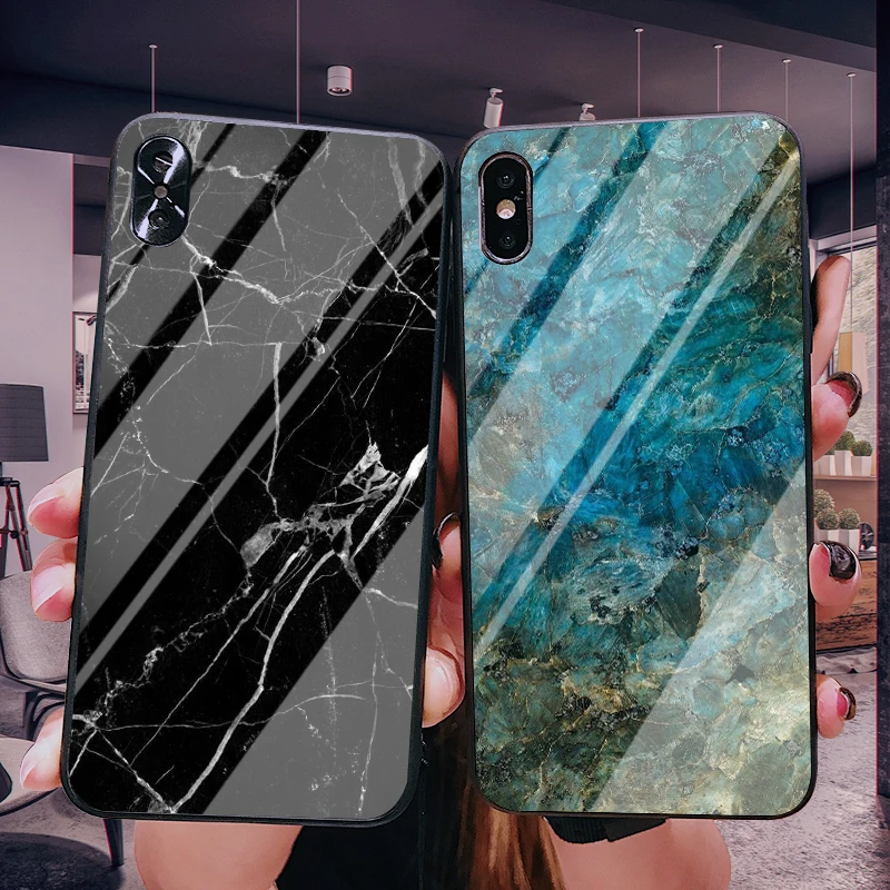 

Tempered Glass Phone Case For iPhone XS Max XR XS soft TPU edge Marble pattern smooth Glass Cover for iphone 6 6s 7 8 plus case