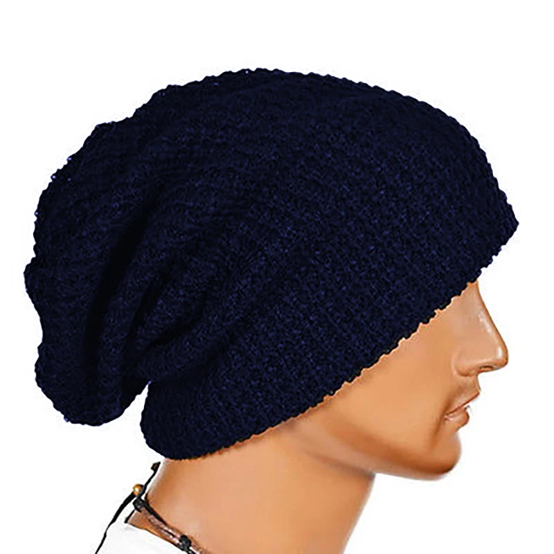 Navy Blue Практичная туристическая одежда, уличная шапка 32 см, вязаная шерстяная вязаная Лыжная шапка, вязаная шапка для путешествий, свободная шапка, зимняя шапка, прочная - Цвет: Navy Blue