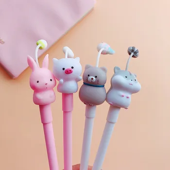 

4 pcs/lot Kawaii Soft Animal Cat Rabbit Hamster Gel Pen Signature Pen Escolar Papelaria School Office Supply Promotional Gift