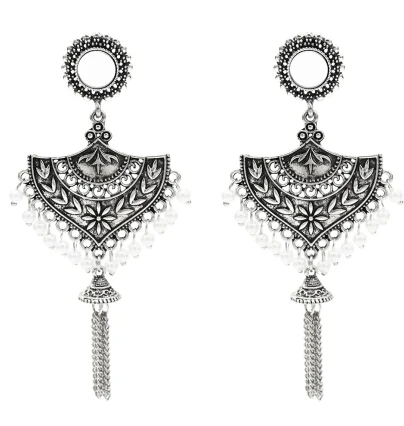 Египетские индийские серьги Jhumka, турецкие Женские винтажные золотые жемчужные серьги-капли с большим цветком, стразы, массивные вечерние серьги - Окраска металла: 5387 S