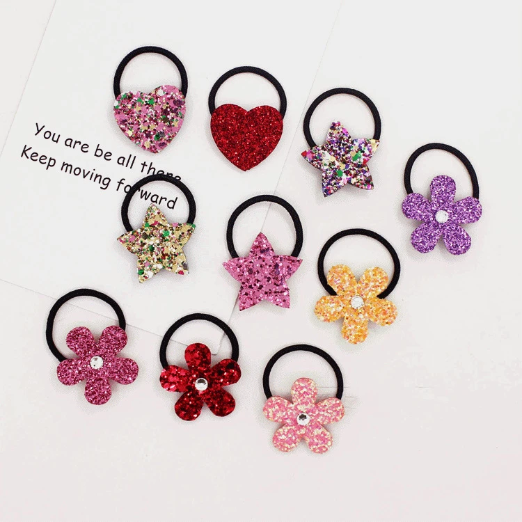 

30 шт. блестящие резинки для волос со звездами держатель для конского хвоста милые цветочные сердечки Мультяшные эластичные резинки для волос головной убор принцессы аксессуары для волос