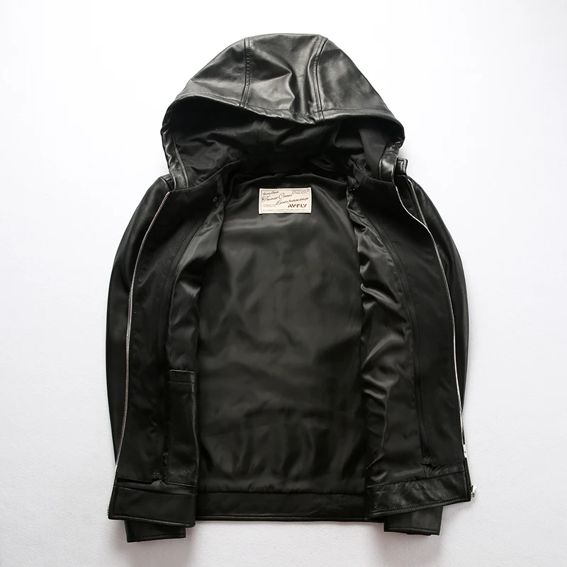 Buy AH1908 Read Description! Asian size men's sheep leather jacket mens genuine sheep leather vintage hoodie jacket