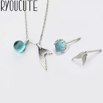 

Fashion Bridal Jewelry Sets Silver Color Mermaid Tail Necklaces Earring For Women Party Gifts