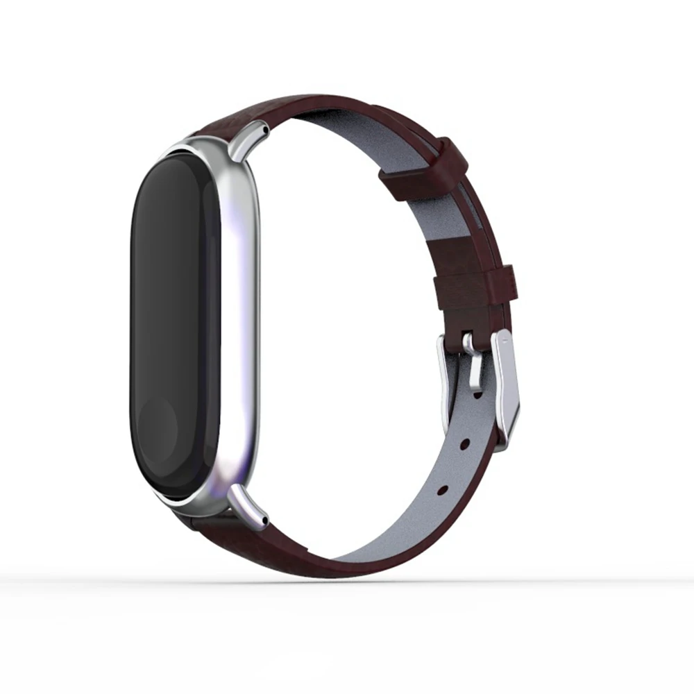 Hangrui кожаный ремешок для Xiaomi mi Band 4 Смарт-часы металлический чехол браслет из нержавеющей стали для mi band 3 4 NFC Global Bracelet