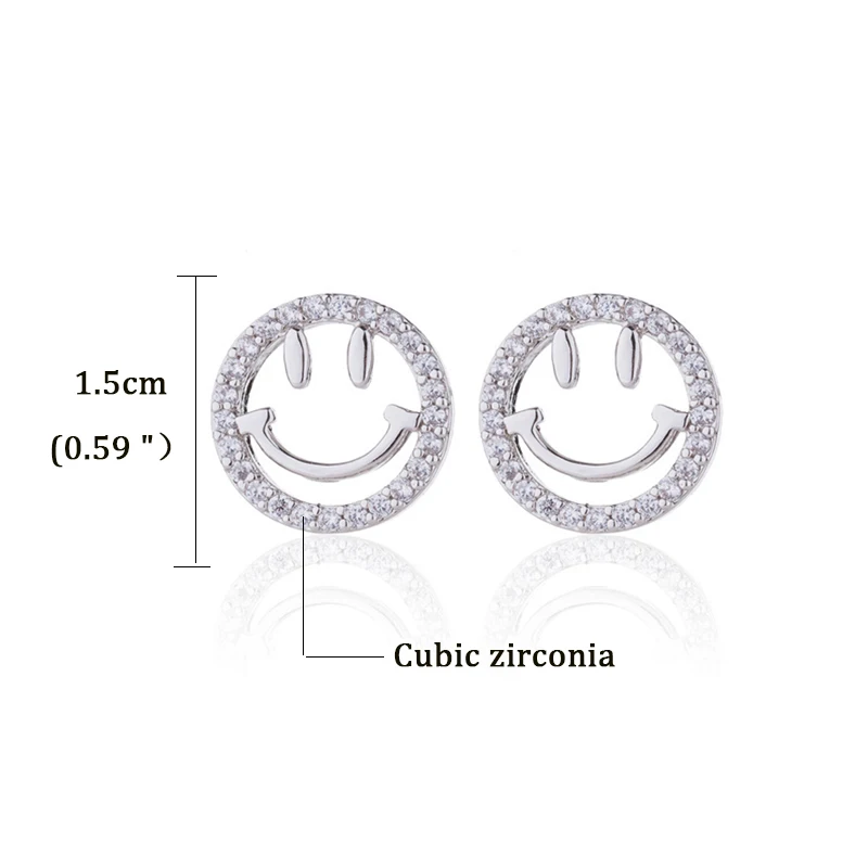 Корейские новые милые золотые серебряные серьги-гвоздики со смайликом для лица, простые круглые серьги с хрусталем цирконием для женщин и девочек