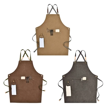 

Canvas Work Apron, Multifunction Tool Aprons with Pockets Back Cross Workshop Apron for Carpenters Gardener Barber Chefs
