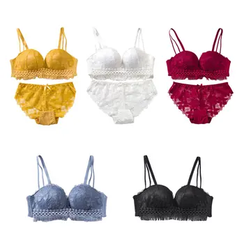 

New Sexy Lace Hollow Design Bra Briefs Set Fashion Comfortable Women's Wire Free Solid Color Underwear Set