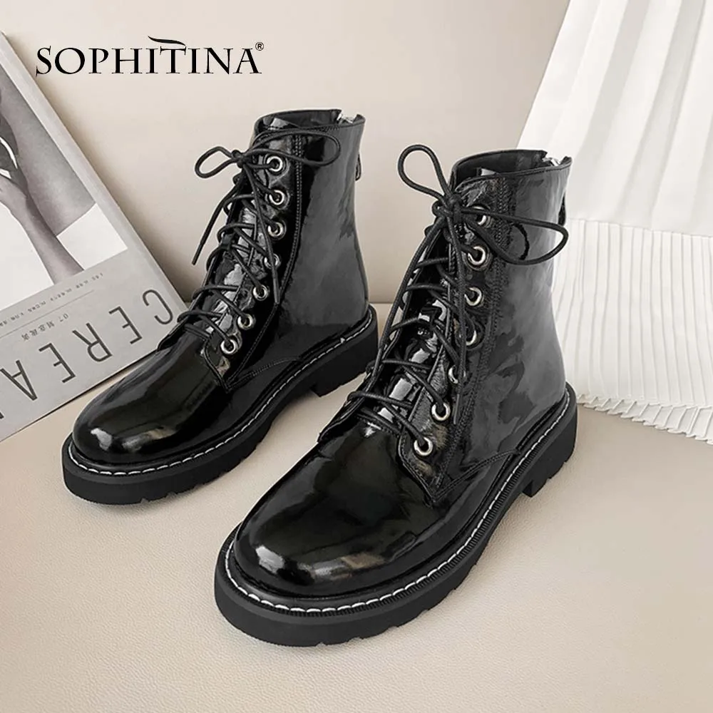SOPHITINA/удобные женские ботинки с круглым носком модная однотонная обувь из