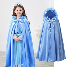 Зимний вельветовый Длинный плащ принцессы Эльза, Белль, Рапунцель, Детская шаль для костюмированной вечеринки на Хэллоуин, накидка с капюшоном для детей от 3 до 12 лет