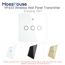 RF433 MHz Wireless Wall Glass Panel Transmitter Switch Remote Controller Work with WiFi Smart Control Sticky Switch Receiver