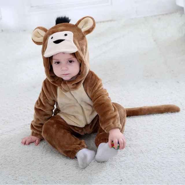 Baby Animal Costume Onesie - Flannel Cartoon Pajama Outfit For Halloween, Christmas, Birthday & Photo Shoots