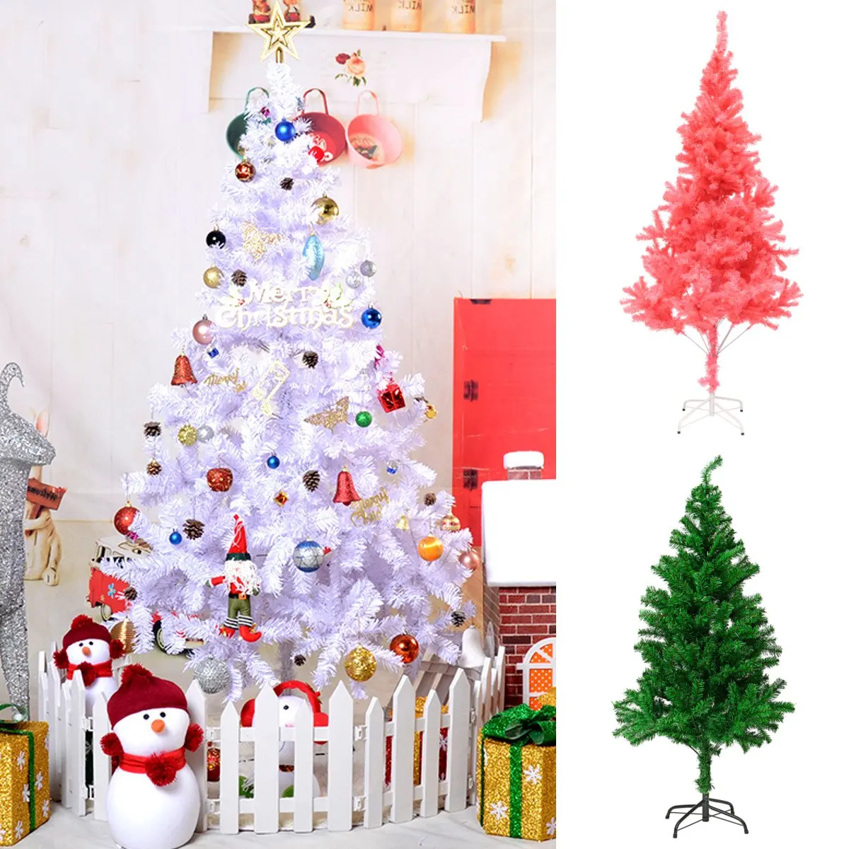 

210cm PVC Artificial Christmas Tree Indoor Outdoor Decorations With Iron Stand Kids Children Christmas Party Ornaments Supplies