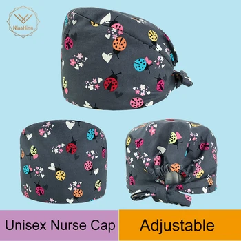 

Ladybug Print Hats Pharmacy Cap Nurse Doctor Surgical Hospital Adjustable Medical surgery Caps Scrub Lab Clinic Dental Operation