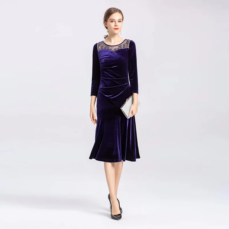 purple XXXL Платье Vestidos De Fiesta весеннее Стильное женское сексуальное платье из прозрачной сетки с вышивкой в стиле пэчворк с рукавом 3/4 фиолетовое зеленое платье Русалка - Цвет: purple