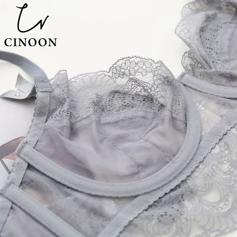 CINOON Новое Сексуальное нижнее белье Прозрачное ультра тонкий бюстгальтер набор