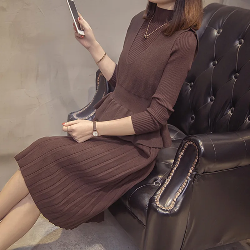 

Autumn And Winter Jersey Dress Women's 2019 New Style Korean-style Slim Fit Slimming Two-Piece Set Elegant Vest Sweater Skirt