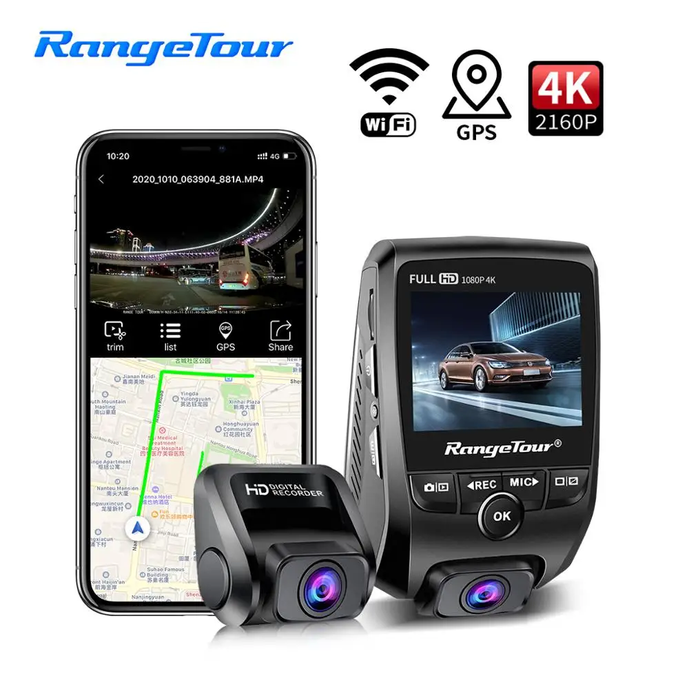 Видеорегистраторы для автомобилей Камера 4K 2160P Встроенный GPS WiFi ADAS Dash Cam передние