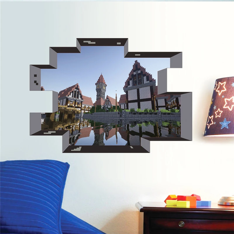 Wall Stickers Popular Game Wall Art Stickers For Kids Room Home Decoration Diy 3d Window Broken Hole Wall Mural Decals Pvc Poster