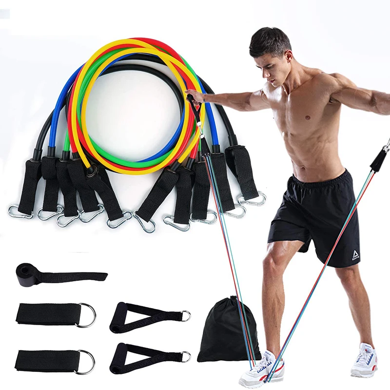 11Pc Resistance Bands Workout Exercise Yoga Crossfit Fitness Training Tube Set 