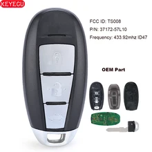 Keyecu oemスマートリモートキー 3 ボタン 433mhz ID47 スズキswiftキザシ 2010-2016 fcc id: TS008 p/n: 37172-57L10