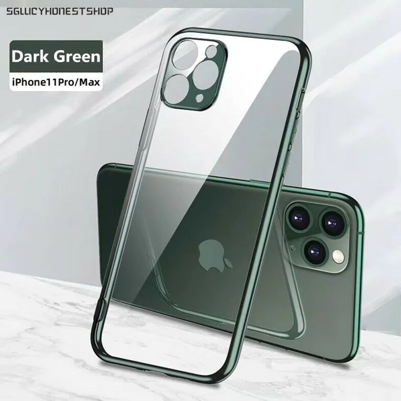 For iPhone 12 11 Pro MAX XS XR 8 7 Plus Ultra Thin Mixed Plating Frame Soft TPU Clear Silicone Case Cover | Мобильные телефоны и
