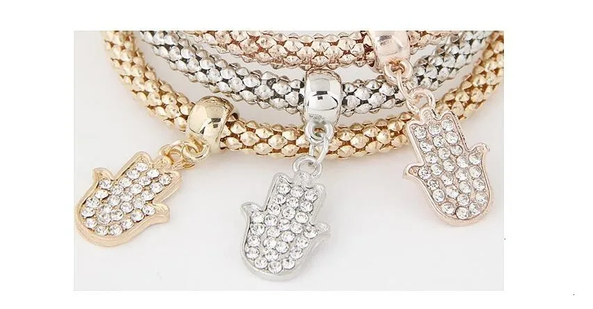Набор из 3 предметов, браслеты и браслеты с кристаллами,, золотые браслеты с подвесками, для женщин и мужчин, модное ювелирное изделие, многослойное ювелирное изделие
