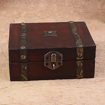 

Vintage Wooden Treasure Chest Storage Box Lock Organizer Case Foldable Mini Small Wood Home Decor Container Trinket Jewelry Bin