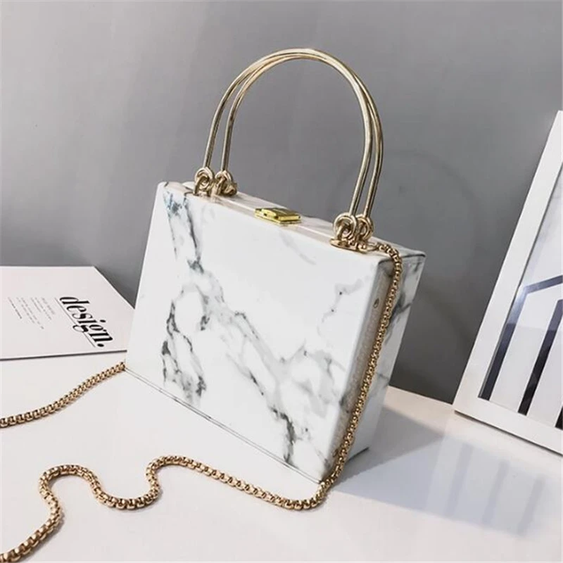 

Vintage Woman Handbag Small PU Leather Bags Female Fashion Imitation Marble Pattern Tote Bag Shoulder Messenger Bag with Chain