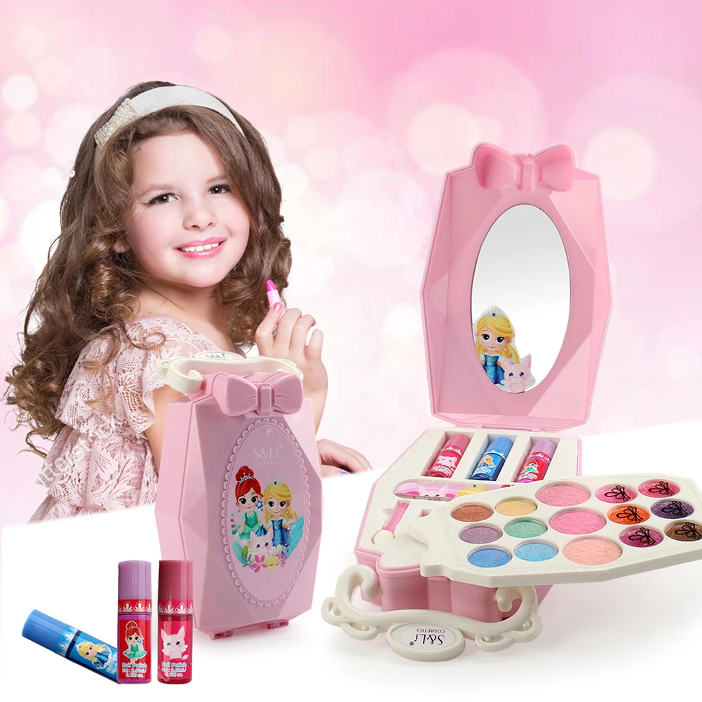 

Children Blush Washable Suitcase Pretend Game Educational Non Toxic Simulation Nail Polish Play House Cosmetic Toy Set Make Up