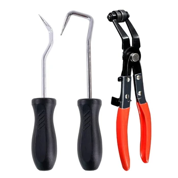 

3Pcs Hose Clamp Plier Set,with 2Pcs Hose Removal Hook Set Perfect for Hose Installations of Low Radiators
