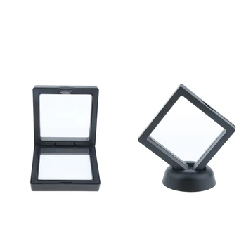 

2 Pcs Jewelry Antique Coin 3D Display Cases Frame Clear Plastic Coin Display Stand Box Black 7x7cm