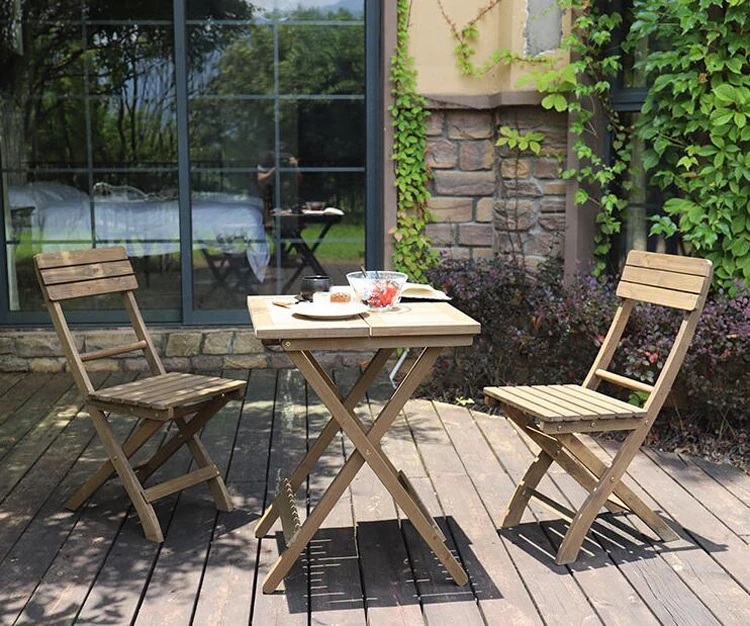 

Outdoor portable table chair set solid wood folding table wooden balcony leisure table chair