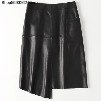 

Long Term Yes Goods Haining Slim Fit Genuine Leather Leather Skirt Female 2020 Season Leisure Sheep Leather Half Body Skirt