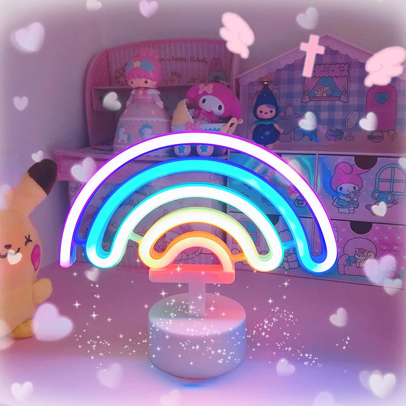 3D светодиодный неоновый ночник в виде радуги и единорога для спальни, теплый ночник, декоративный светильник для комнаты, рождественские и новогодние подарки для детей, игрушки для домашнего декора