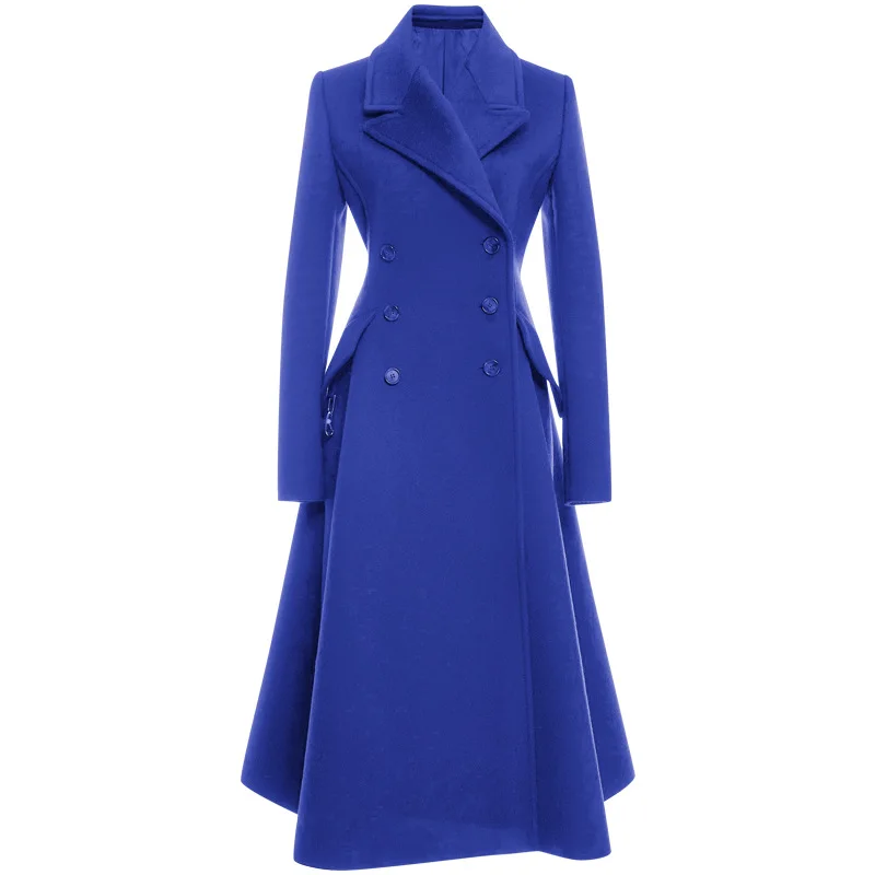 Роскошный дизайн, элегантная женская Длинная шерстяная куртка, однотонный цвет, европейский стиль, высокая уличная зимняя верхняя одежда, женский кашемировый Тренч