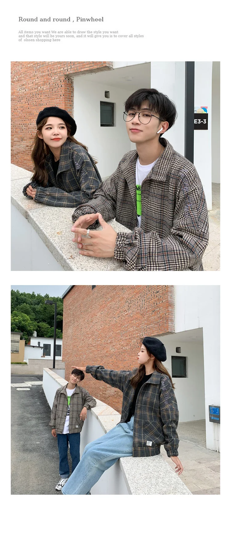 Korean Men Women Plaid Jackets Shoulder Letter Embroidery lovers Coats Autumn Winter Man Jacket Casual Clothes Plus Size