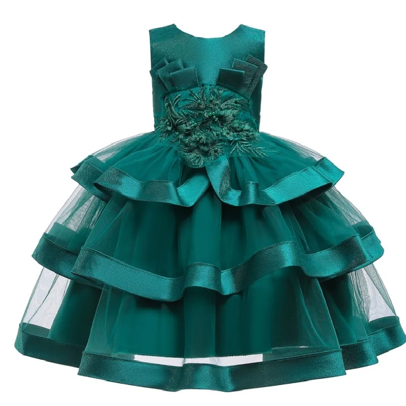 Элегантное нарядное платье с жемчужинами; платье принцессы для свадебной вечеринки для девочек; платье с цветочным узором для девочек; детская одежда; платье для церемоний - Цвет: green