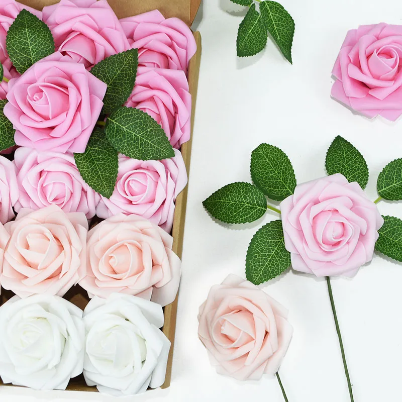 25pcs/box umělý květin červenat se roses realistický falešná roses w/stem pro DIY svatební večírek bouquets děťátko sprcha domácí dekorace