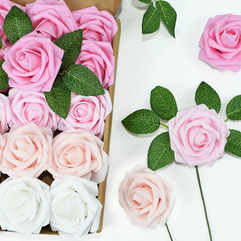25Pcs fiori artificiali Rose in finta per matrimoni feste accordi floreali CEN 
