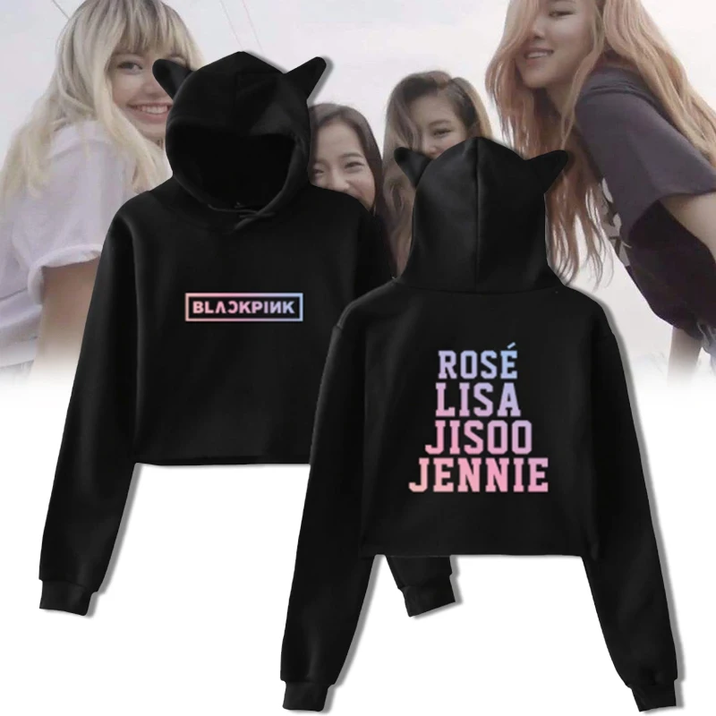 Новые толстовки Толстовка с буквенным принтом Kawaii уличная хип хоп Женская осенне-зимняя модная толстовка с капюшоном и кошачьими ушками