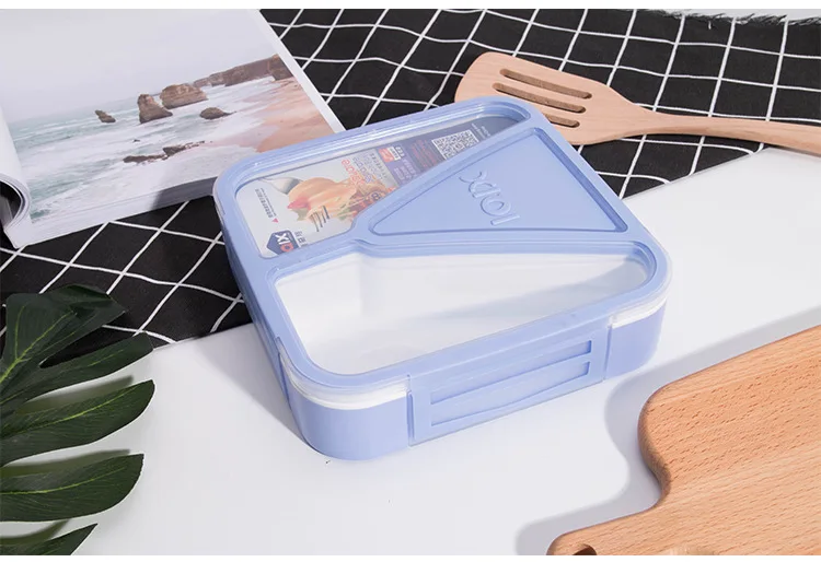 Квадратная пластиковая коробка для ланча Microwavable для ланча бэнто коробка с ложкой Портативный Пикник школа герметичная Пищевая контейнер для хранения