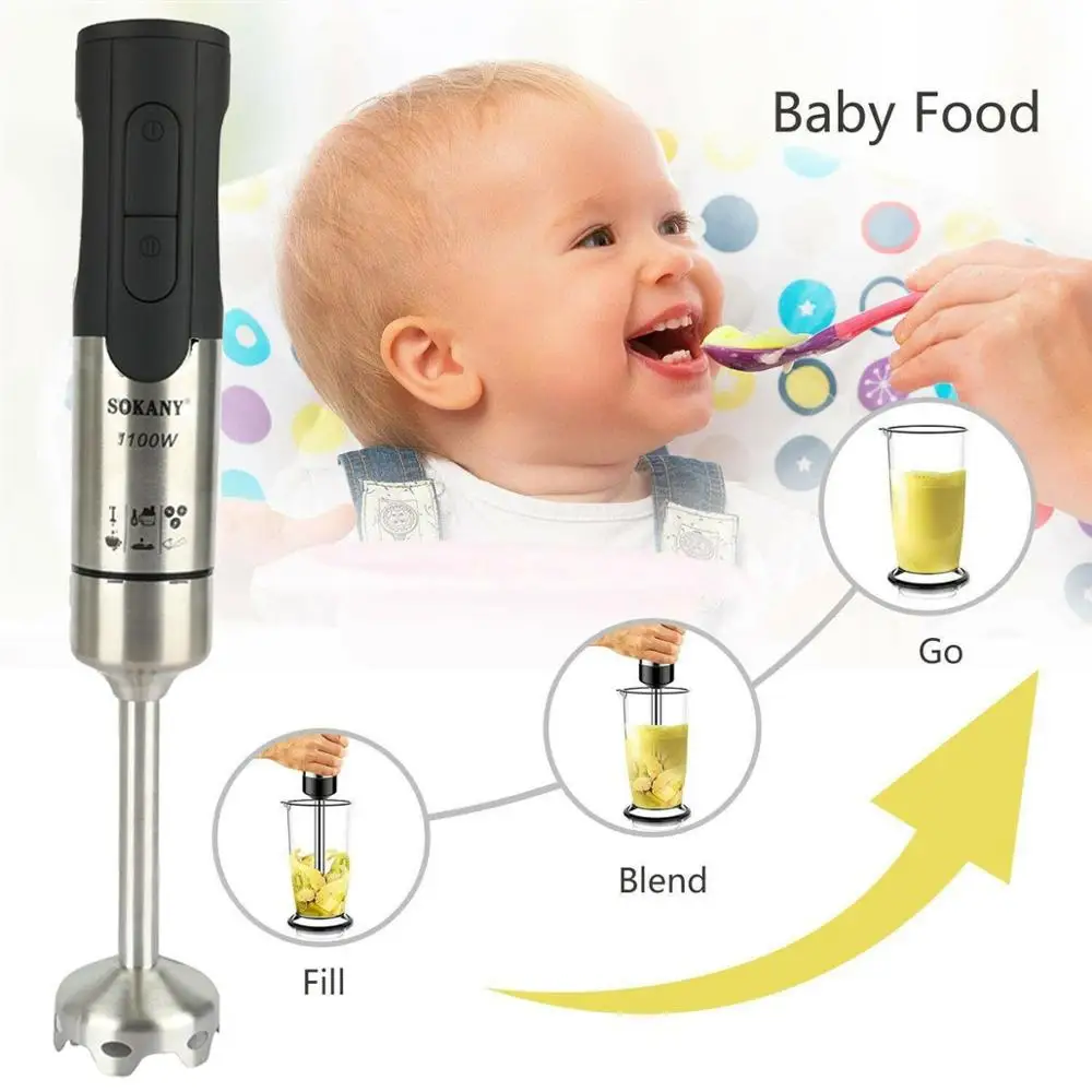 1100W Portable Electric Blender 2 Speed Multifunctional Kitchen Hand Mixer Fruit Vegetable Nut Juice Smoothie Baby Food Blenders