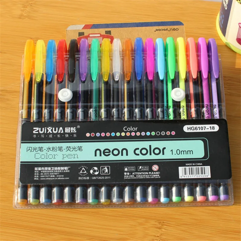 18 Colors 1mm Neon Gel Pen Artist Art Drawing Painting Flash Marker Pen School Office Supply Stationery Student Highlighter