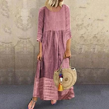 Vestidos largos sueltos con degradado y cuello redondo para mujer vestidos cómodos de tela de talla grande vestido Vintage para mujer vestidos rosados mujer 2019