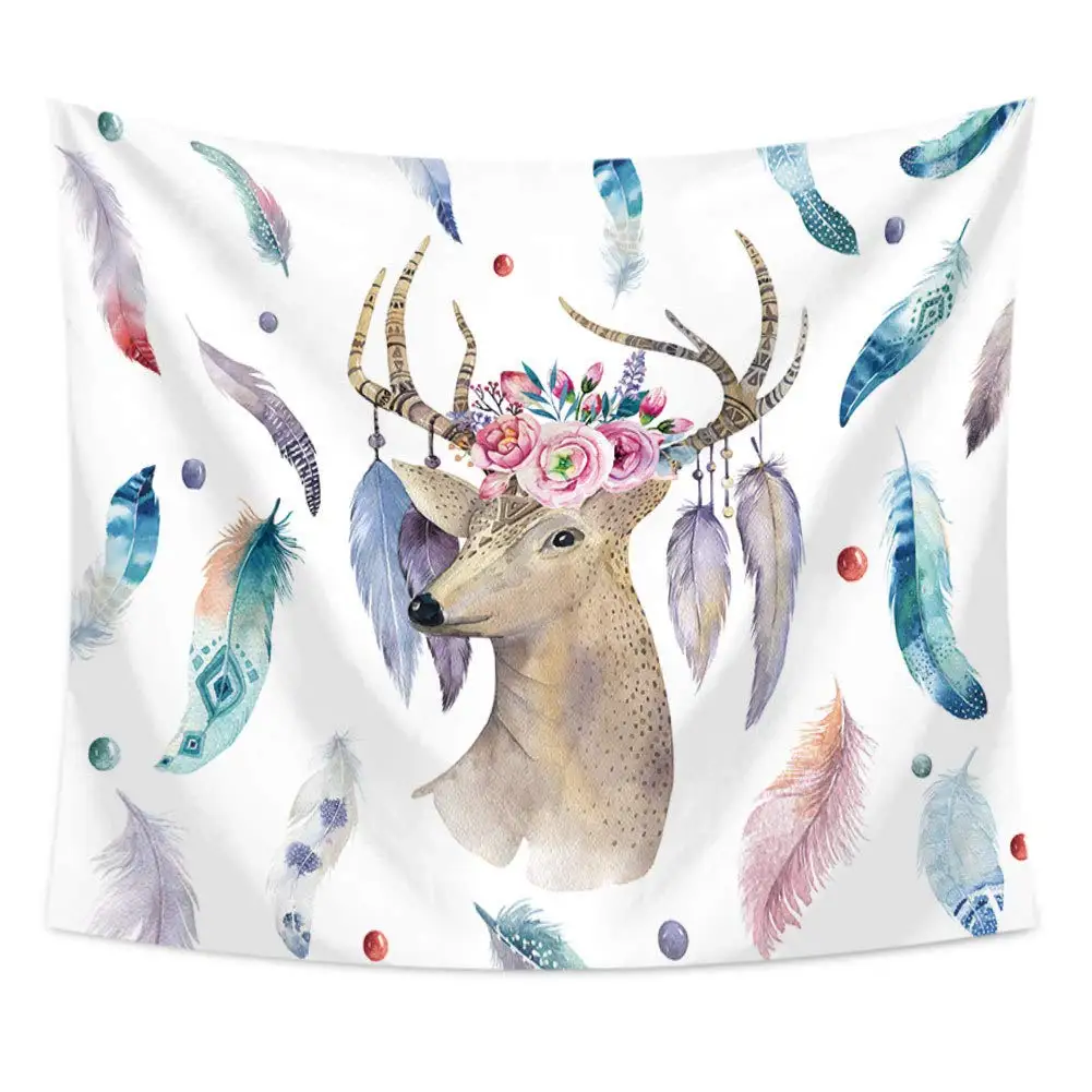 

Fairytale Deer Bohemian Feather Hanging Hippie Colorful Tapestry
